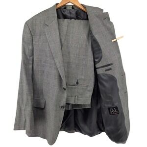 Jos A Bank Signature Collection 46L Suit Jacket Gray Glen Plaid 100% Wool